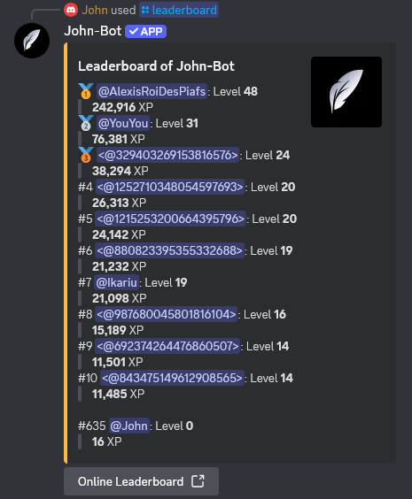 Example leaderboard using /leaderboard